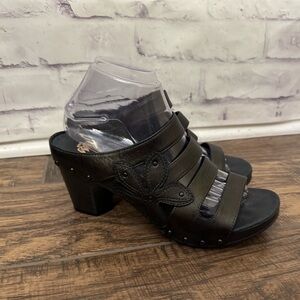 Dansko Size 39 8.5-9 Nigella Black‎ Leather Sandal Slide Shoe Comfort Flower